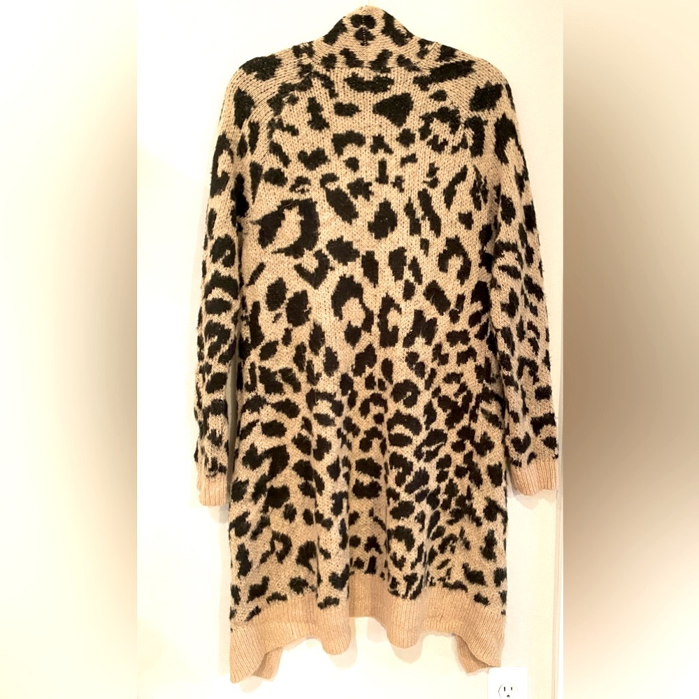 bp • Leopard Animal Print Jacquard Knit Long Open Cardigan Sweater - Picture 3 of 7